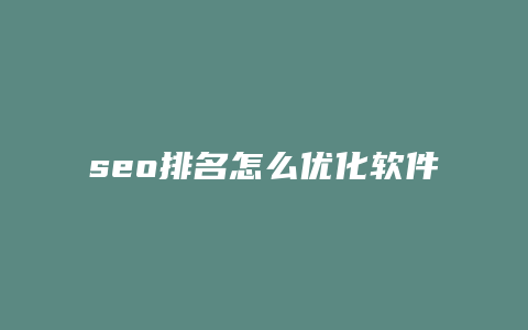 seo排名怎么优化软件