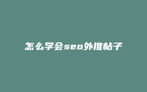 怎么学会seo外推帖子