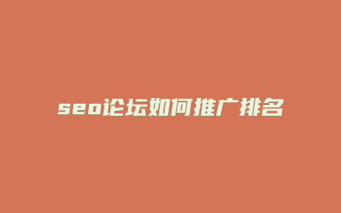 seo论坛如何推广排名